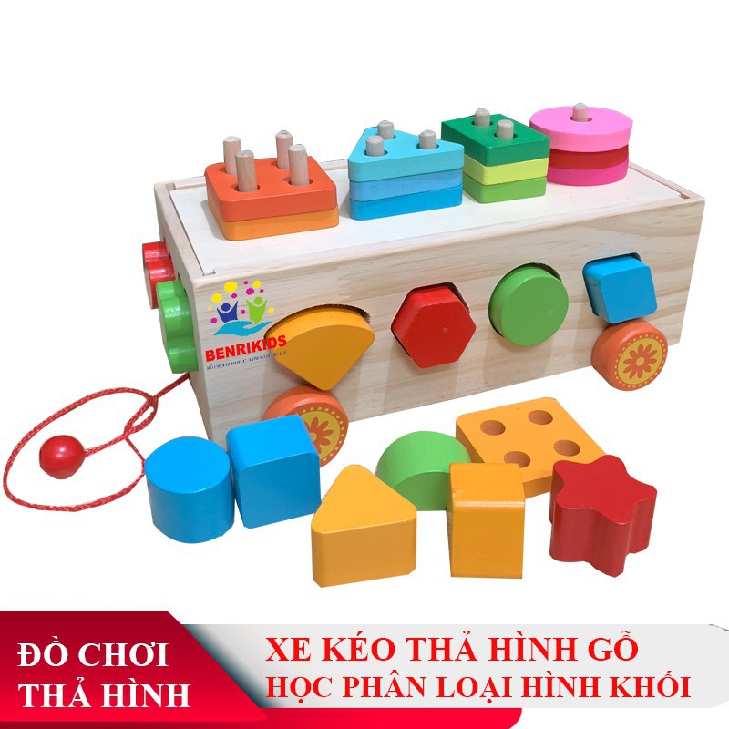 Do choi 💖FREESHIP💖 Giảm 20K Khi Nhập [DOCBộ Xe Kéo Thả Hình Khối Kết Hợp Trò Chơi Phân Loại Hình Khối Bằng Gỗ An Toàn