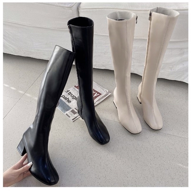 Bốt nữ cổ cao dưới đầu gối ôm chân gót vuông cao 6cm có khoá sườn