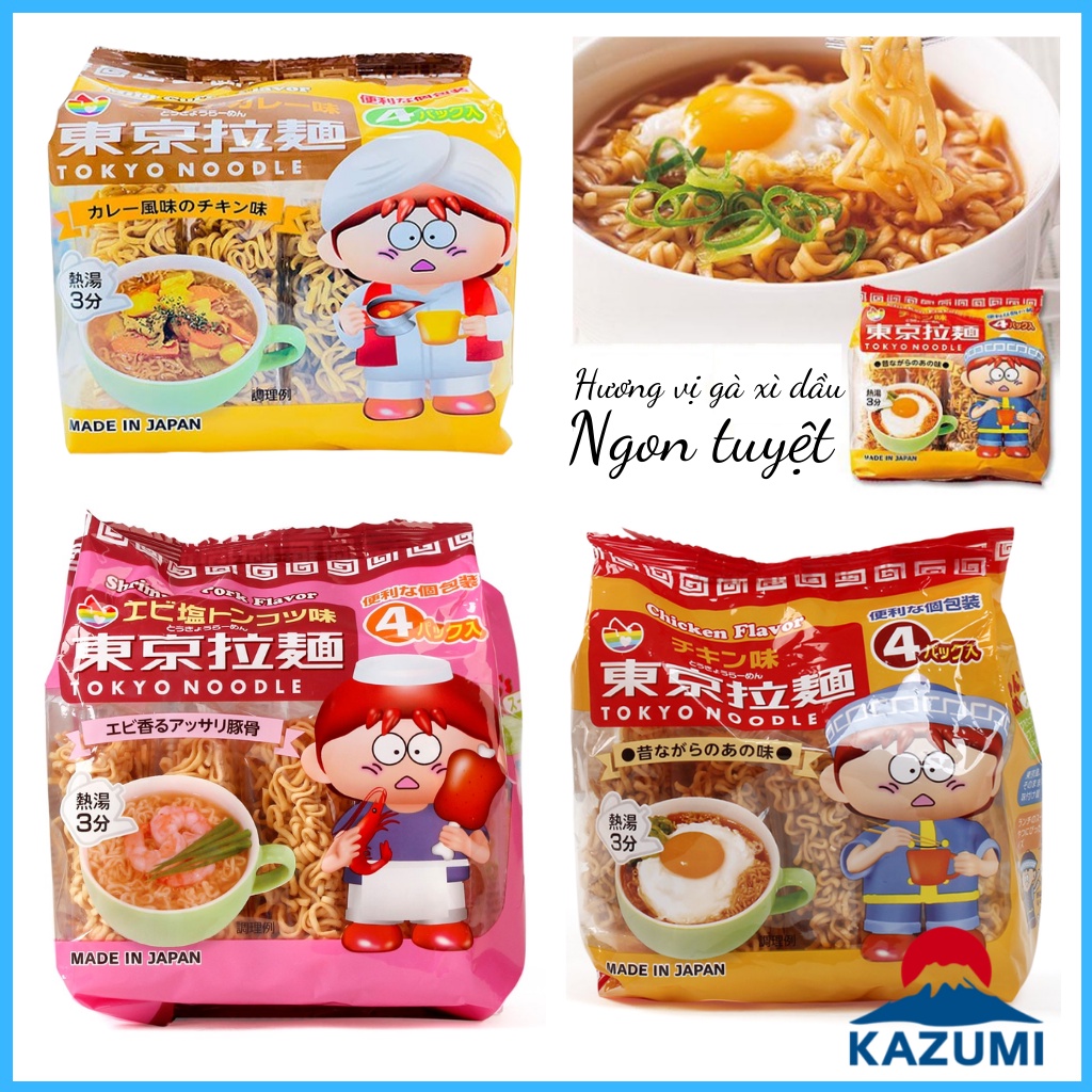 Mì tôm Tokyo Noodle cho bé, Mỳ nui cho bé ăn dặm từ 1 tuổi Nhật Bản, gói 4 vắt mì [DATE T10/2023]