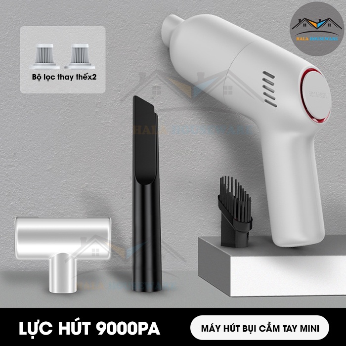 Máy hút bụi cầm tay không dây mini , hút bụi ô tô, sofa, giường, tủ lực hút mạnh 9000PA, hút liên tục 30phút