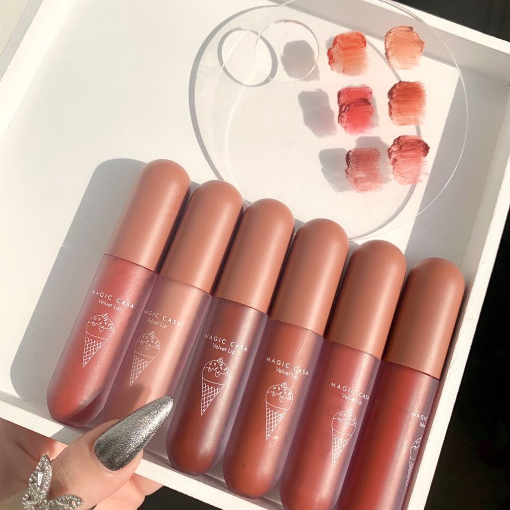 Son kem lì Matte velvet matte lip glaze Chất son không dễ phai, lâu trôi Son kem lì không khô Son kem lì Matte velvet lip glaze môi và má công dụng kép Son màu trà sữa Student Lip glaze