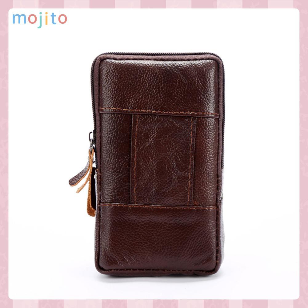 MOJITO Men Genuine Leather Waist Bag Business Waterproof Phone Belt Bum Zip Pouch