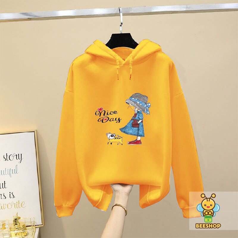 Áo nỉ hoodie cho bé gái size đại có mũ, thời trang trẻ em thu đông BEESHOP D21119