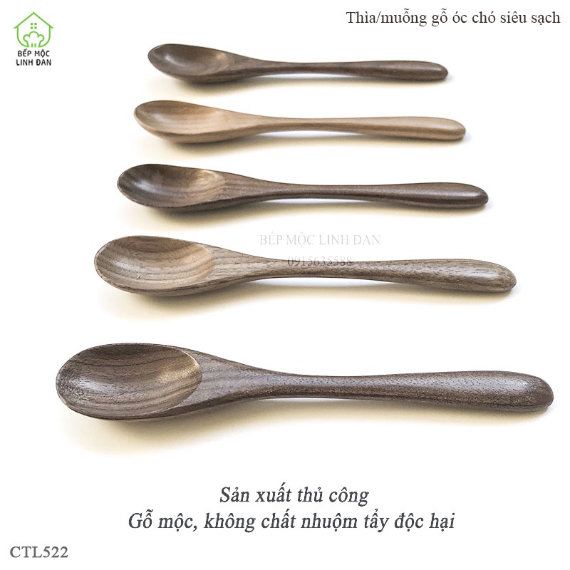 Thìa/muỗng gỗ óc chó xúc đồ khô siêu nhẹ &amp; vân đẹp_Size mini 13cm [CTL522]