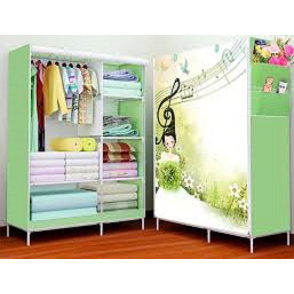 TỦ VẢI ĐỰNG QUẦN ÁO 2 BUỒNG 6 NGĂN ( HỌA TIẾT 3D HÌNH ẢNH ) ( KHO SỈ GIA DỤNG )
