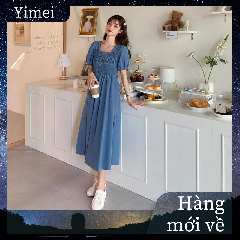 ⭐0412⭐New design fashion French style square neck short sleeve dress