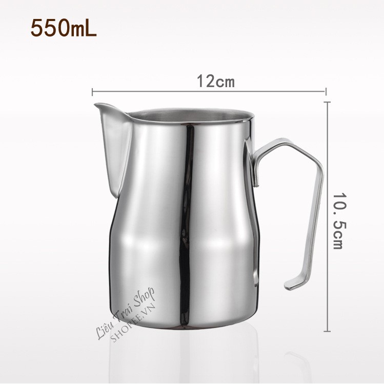 Ca đánh sữa mỏ dài ca rót bọt sữa vòi dài cao cấp inox 304 pha cà phê capuchino latte