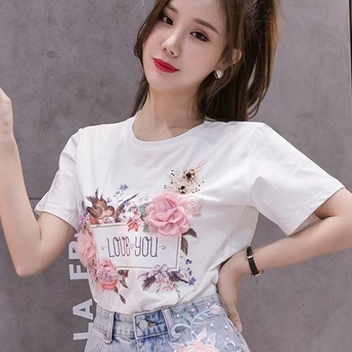 High-waisted denim shorts women's summer 2022 new fashion heavy industry embroidered short-sleeved T-shirt two sets of fashion