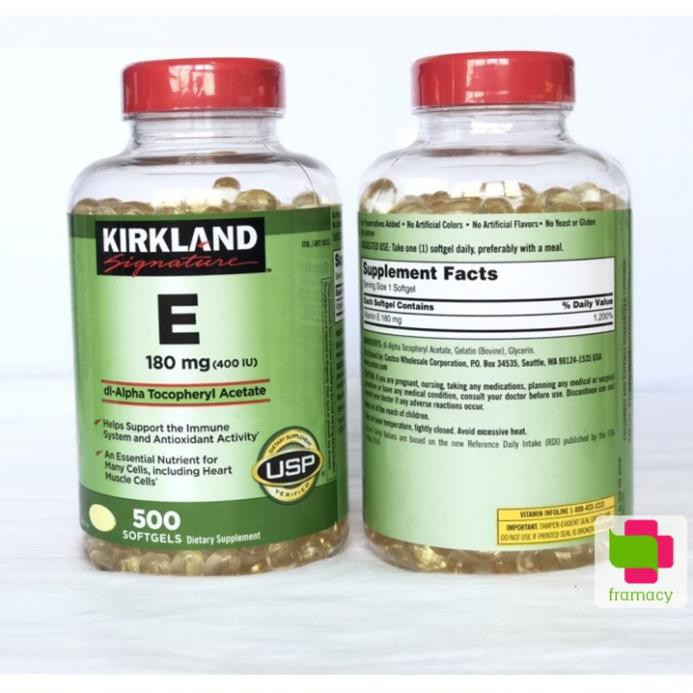 Vitamin E Kirkland 400 IU, Mỹ (500 viên) trẻ hóa làn da, chống lão hóa cho phụ nữ từ 12 tuổi trở lên