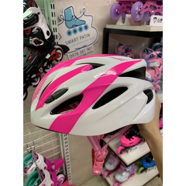 Mũ bảo hộ thể thao patin, xe đạp, ván trượt … cao cấp, mũ xịn Calary helmet hồng trắng 03