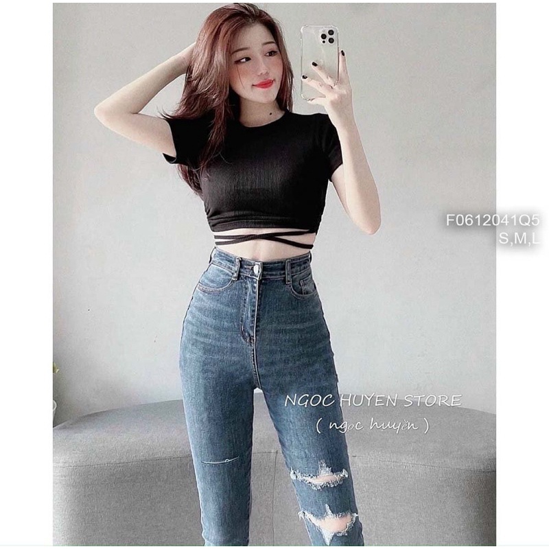 Quần jeans dài cắt rách