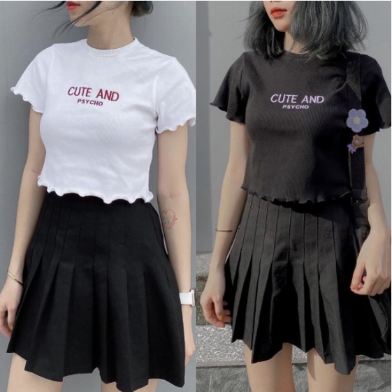 Áo croptop nữ croptop ngắn tay, áo thun nữ body thun gân Cute and psycho | BigBuy360 - bigbuy360.vn