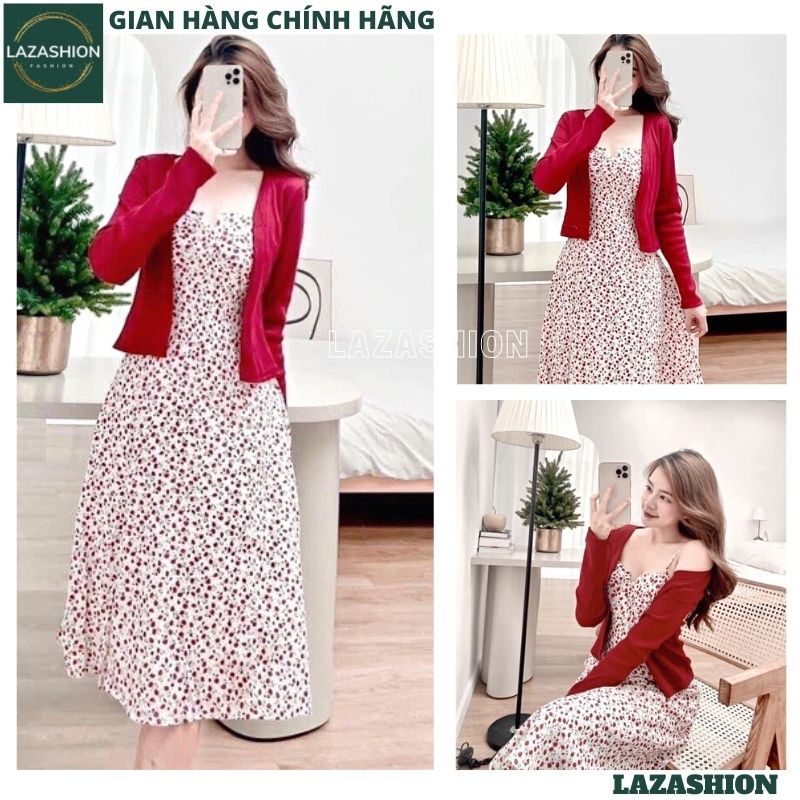 Sét đầm 2 dây hoa nhí đỏ kèm áo choàng ngoài kiểu dáng hàn quốc ulzzang ,váy công chúa , váy tiểu thư bánh bèo dễ thươnG