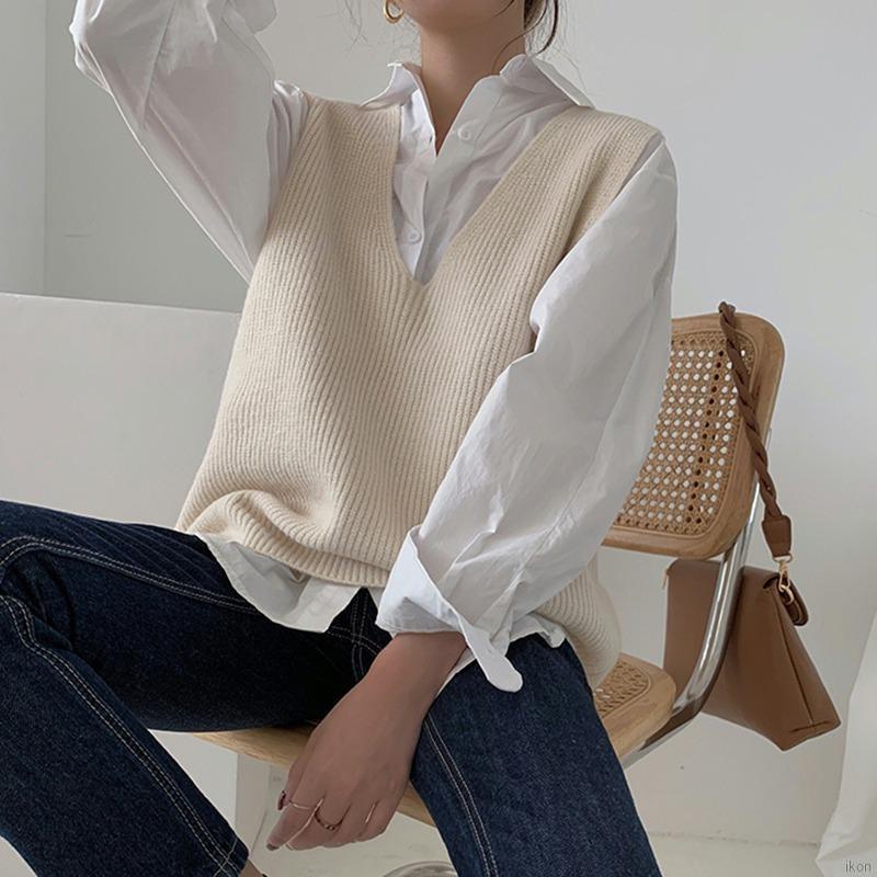 Áo len không tay cổ chữ v dáng rộng plus size thời trang mùa thu dành cho nữ | WebRaoVat - webraovat.net.vn