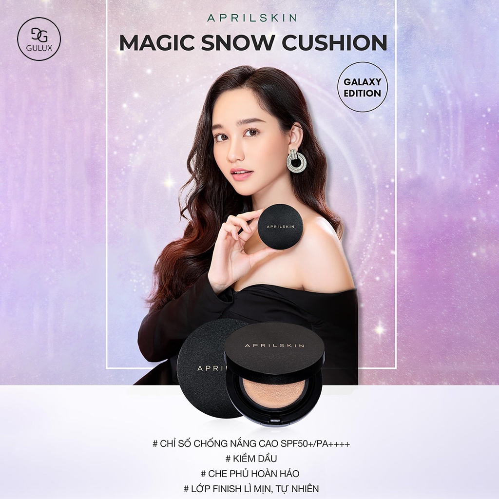 Phấn Nước kiềm dầu April Skin Black Magic Snow Cushion Galaxy Edition Hàn Quốc 15g