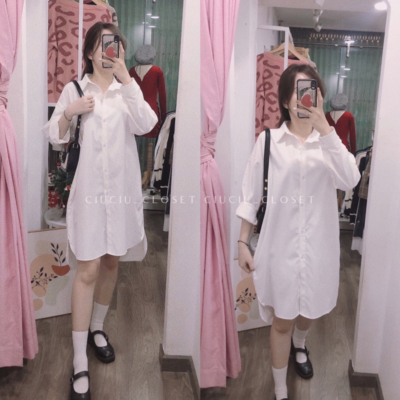 Đầm Sơ Mi Vạt Dáng Suông 3 Màu Chất Vải Đẹp Thoáng Mát Mặc Đi Chơi