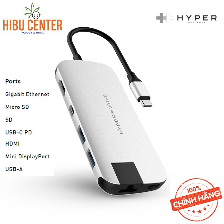 [Cho Macbook] Hub USB-C Cổng chuyển Hyperdrive SLIM 8 in 1 for MacBook, Surface, PC &amp; Devices HD247B - HIBUCENTER