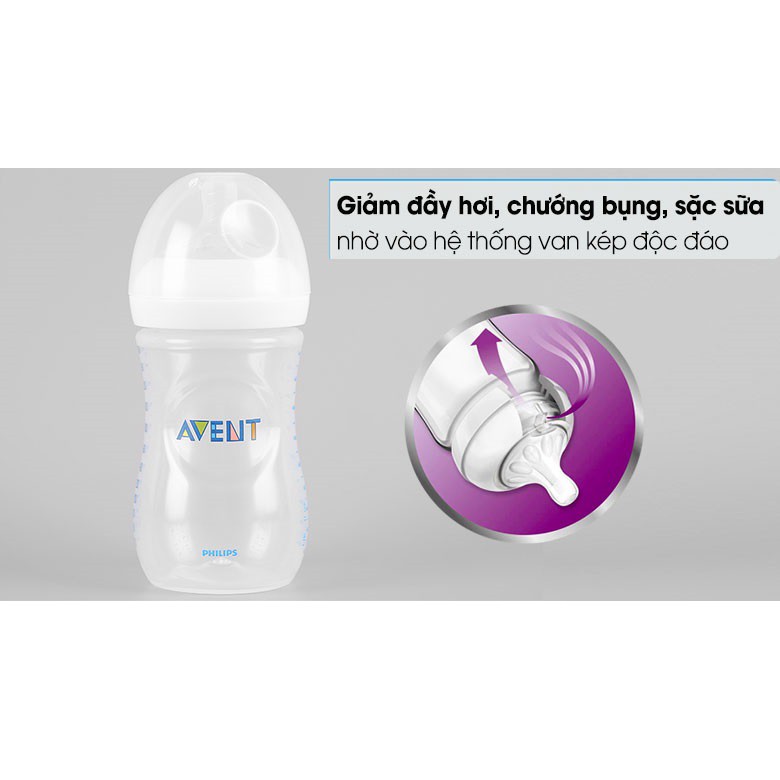 Bộ 2 bình sữa Philips Avent Natural 260ml bằng nhựa PP, không có BPA