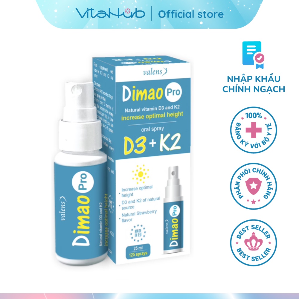 D3 K2 dạng xịt hỗ trợ tăng chiều cao Valens Dimao Pro Spray D3K2 25ml