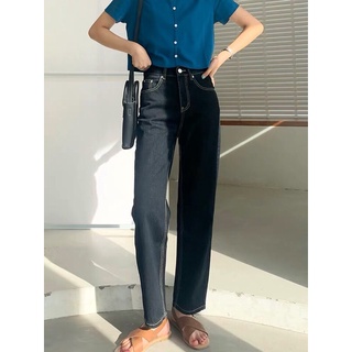 Quần jeans ống suông xanh đậm cho nữ