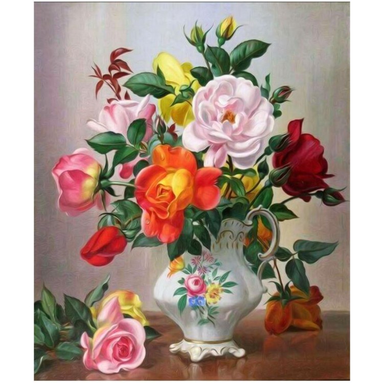 Tranh Đính Đá BÌNH HOA NGHỆ THUẬT (ĐÁ ABC CAO CẤP). Kích Thước: 71cm x 59cm