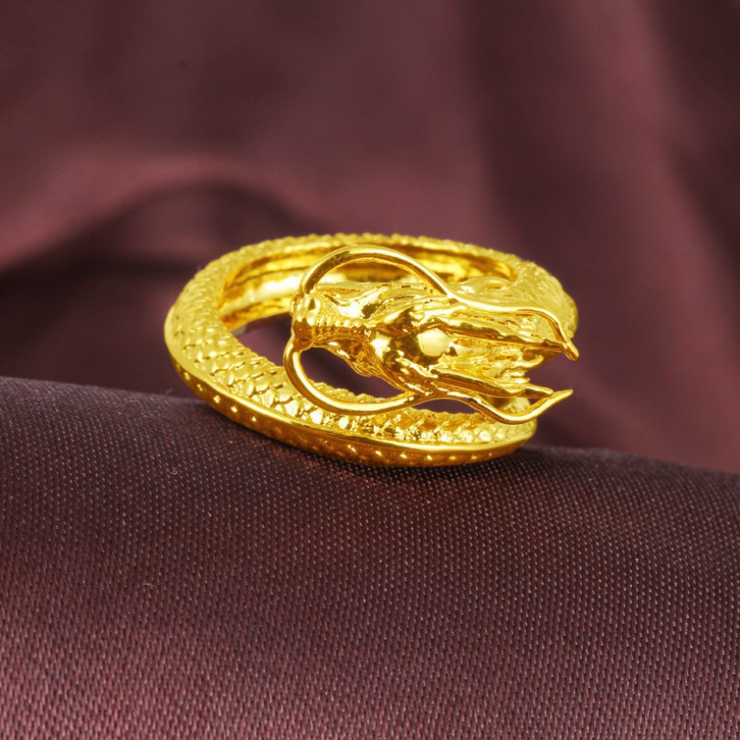 Nhẫn Mạ Vàng 24K Hình Rồng Vàng Sang Trọng Thời Trang Cho Nam Và Nữ