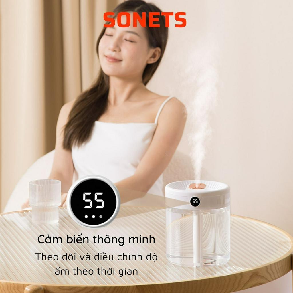 Máy Phun Sương Tạo Ẩm Không Khí SONETS Máy Phun Dung Tích Lớn K15, Phun Sương Tạo Ẩm Phòng Ngủ Màn Led Hiển Thị Độ Ẩm