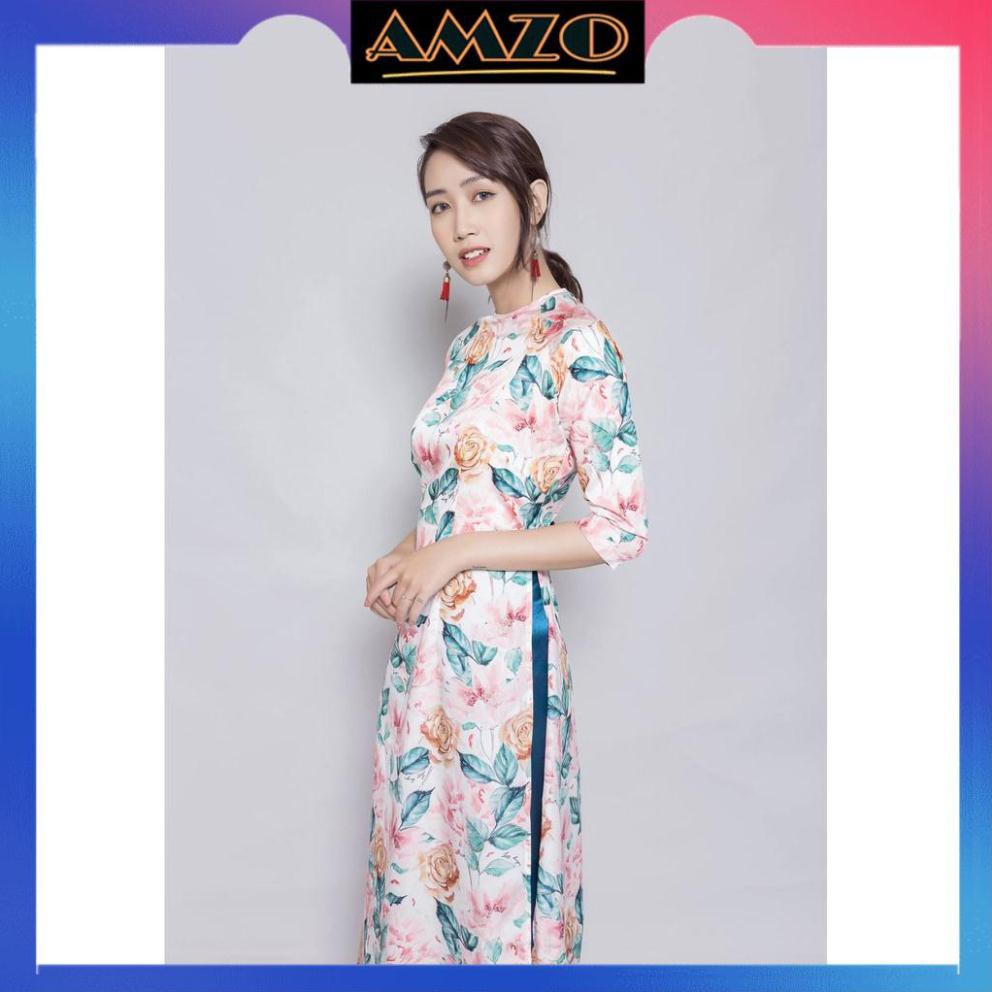 Áo Dài Nữ Lụa Cao Cấp, Áo Dài Cách Tân Cổ Tròn Tay Lửng Họa Tiết Hoa To Hàng Thiết Kế Đường May Tỉ Mỉ, Tinh Tế. | BigBuy360 - bigbuy360.vn