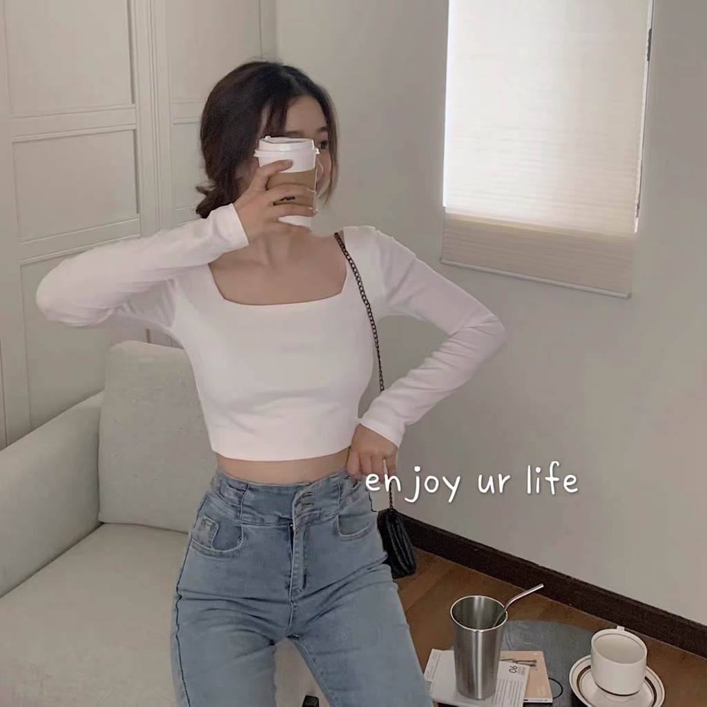 Áo croptop body cổ vuông RUBY HOUSE86 2 màu Đen Trắng, chất thun gân co dãn tốt, ôm body tôn dáng dễ mặc, trẻ trung