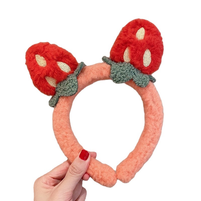 Băng đô lông nhung mềm hình hai quả dâu đỏ cute cho bé