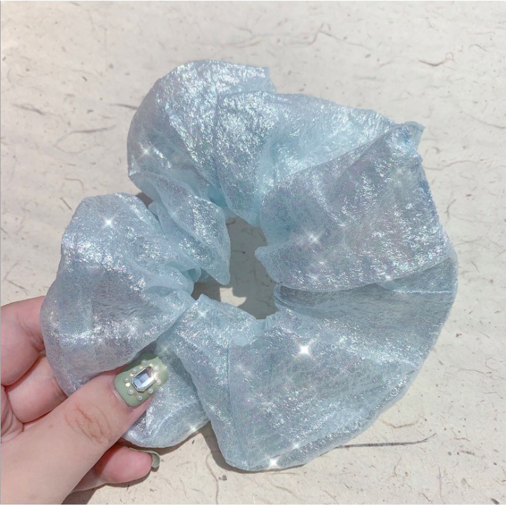 Dây Buộc Tóc Scrunchies Bóng Neon Bling Bling Bảng Màu Pastel