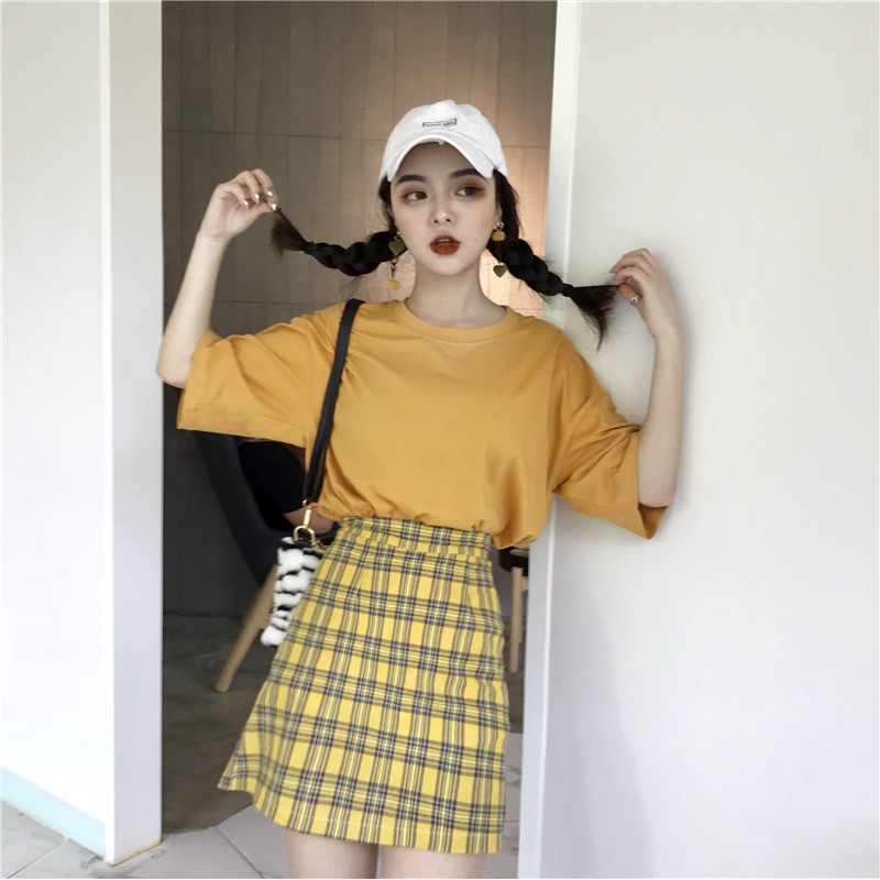 Áo thun trơn ulzzang tay lỡ vàng nghệ