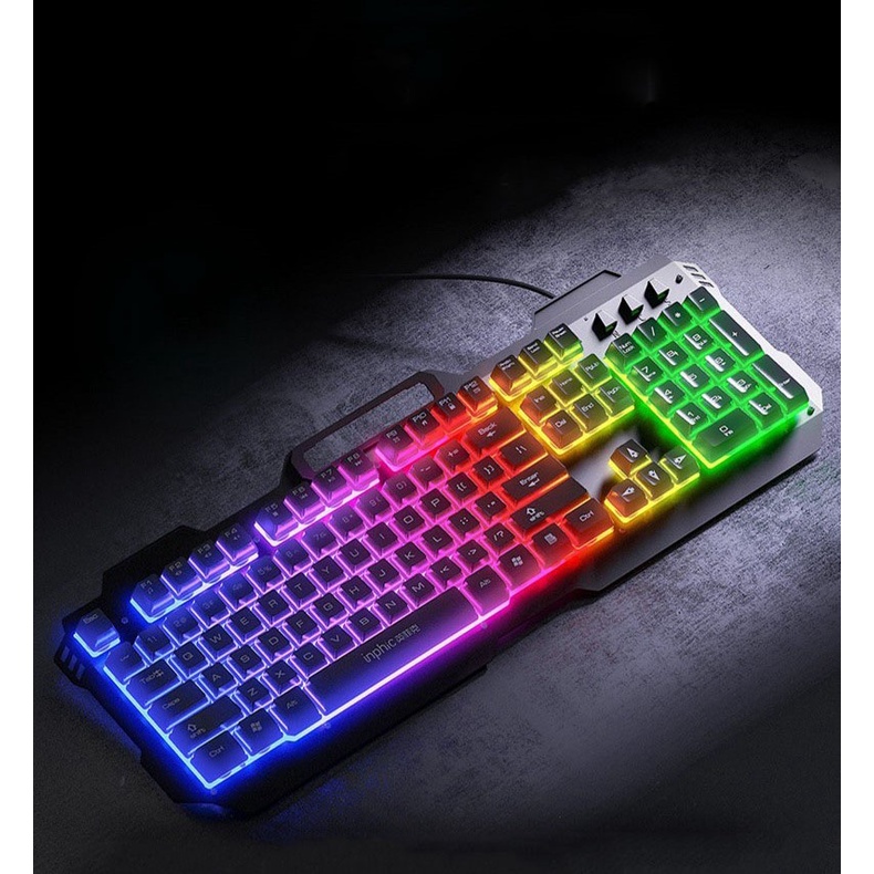 Bàn Phím Cơ Kim Loại INPHIC V680 Có Dây Phím Có Đèn Nền Siêu Đẹp RGB Hỗ Trợ 4000DPI Chơi Game Chuyên Nghiệp - Chính Hãng