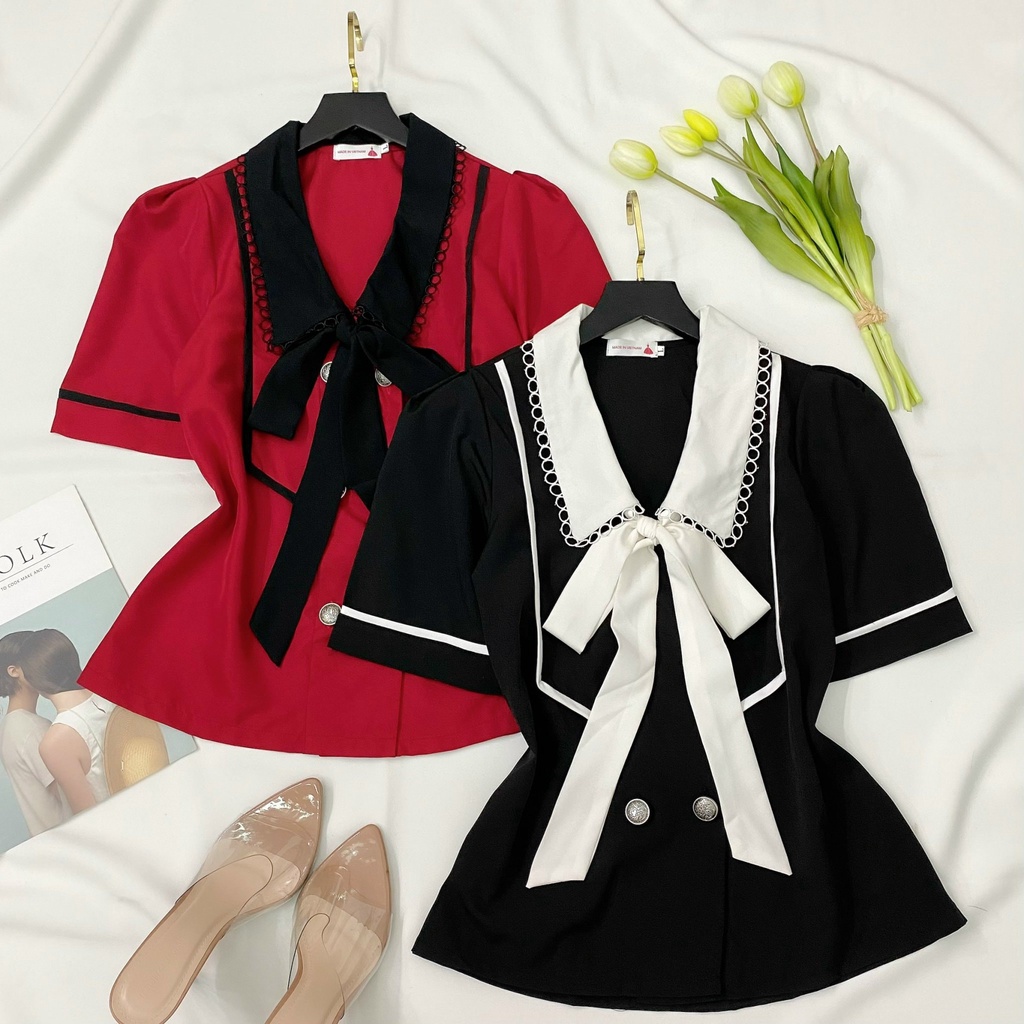 Áo Kiểu Nữ , Áo Nữ Bigsize Cổ Nhọn  Phối Nơ Ngắn Tay Che Khuyết Điểm Cho Người Mập 50.90kg