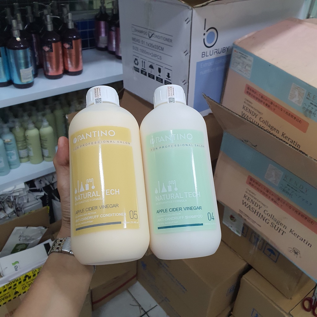 Dầu gội xả Pantino Natural Tech phục hồi giữ màu tóc nhuộm, sạch gàu, kiềm dầu, siêu mượt cặp 1000ml hàng chính hãng