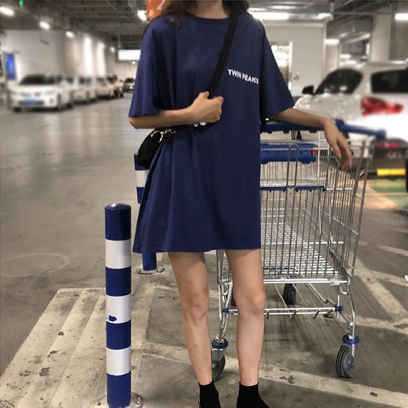 Áo Thun Tay Ngắn Cổ Tròn Dáng Rộng Dài Kiểu Hàn Quốc Dễ Thương Cho Nữ