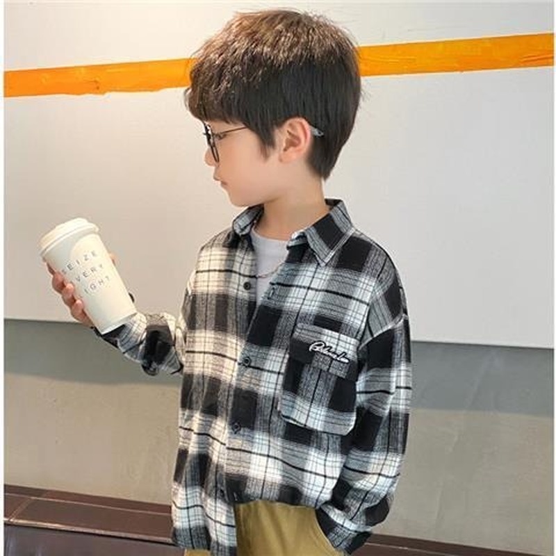 Áo Sơ Mi Tay Dài Họa Tiết Kẻ Sọc Bằng Cotton Thiết Kế Mới Thời Trang Cho Bé Trai