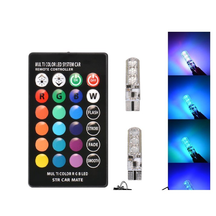 Đèn LED demi T10 16 màu,2 bóng,remote có kèm pin