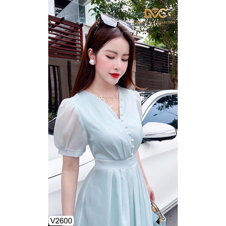V2600 - váy voan xoè màu xanh nhạt
