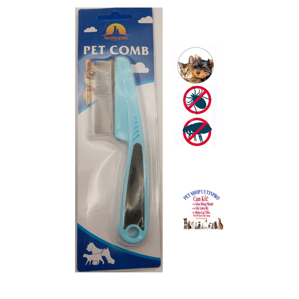 Lược chải ve rận Chó Mèo PET COMB Cán nhựa Dài 18cm Chải sạch ve rận cho Thú cưng Thương hiệu Taotaopets