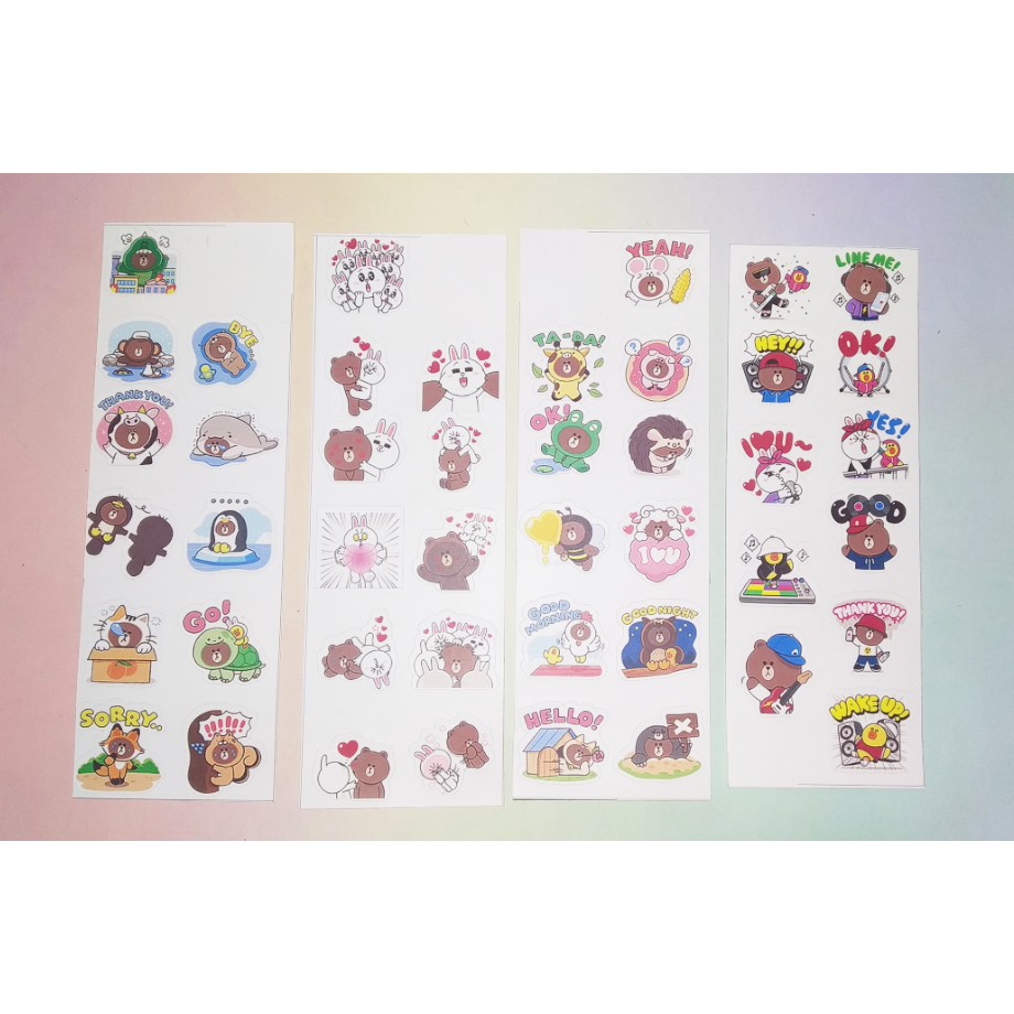 sticker gấu brown vịt sally thỏ cony SI2 hình dán dễ thương trang trí dán sổ dán điện thoại 1 tờ 7*19,5cm bullet journal