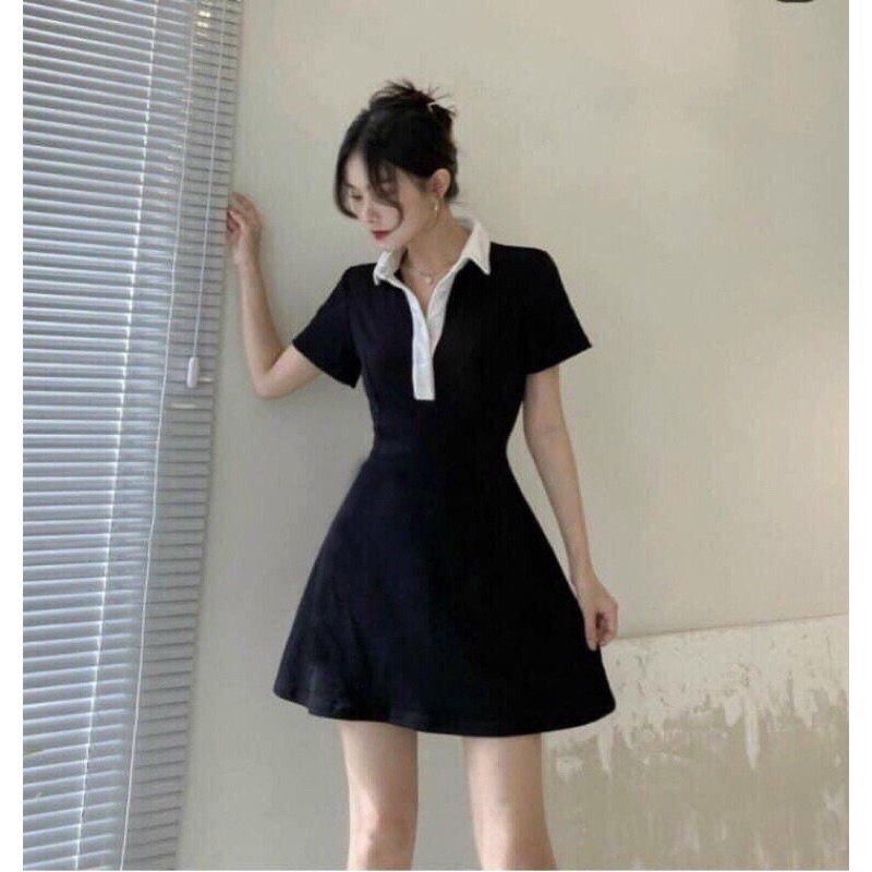 Váy Polo ngắn tay ( màu đen )