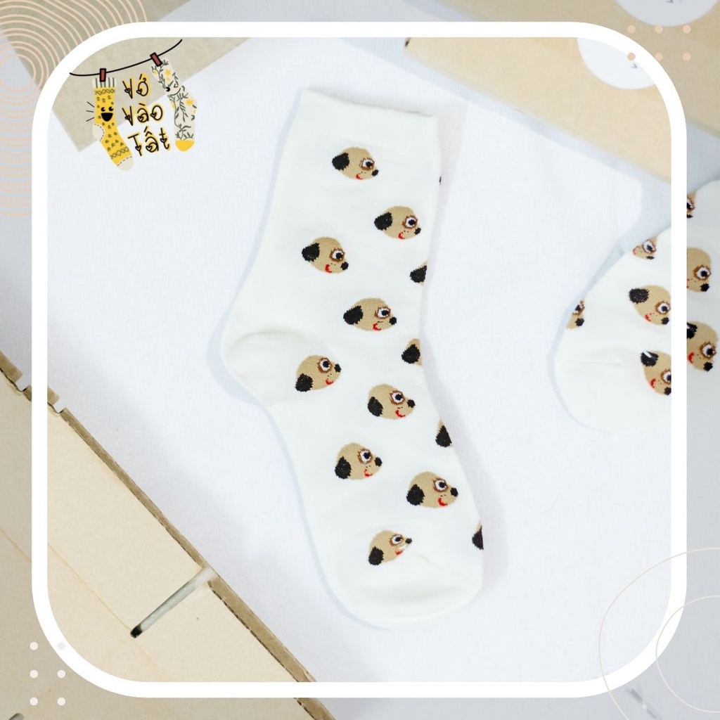 TẤT VỚ NỮ CỔ CAO CÚN NÂU VÀ MÈO CAM