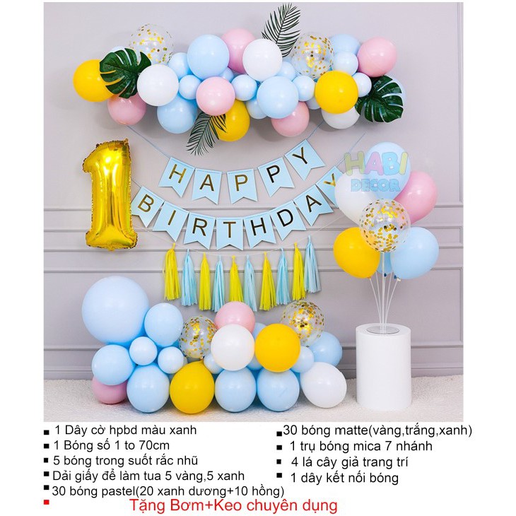 Combo set trang trí sinh nhật, thôi nôi, happy birthday cho bé trai, gái nhiều mẫu đầy đủ phụ kiện TH02