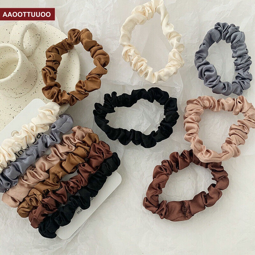 Set 6 Dây Thun Cột Tóc Vải Lụa Satin Đơn Giản Thời Trang