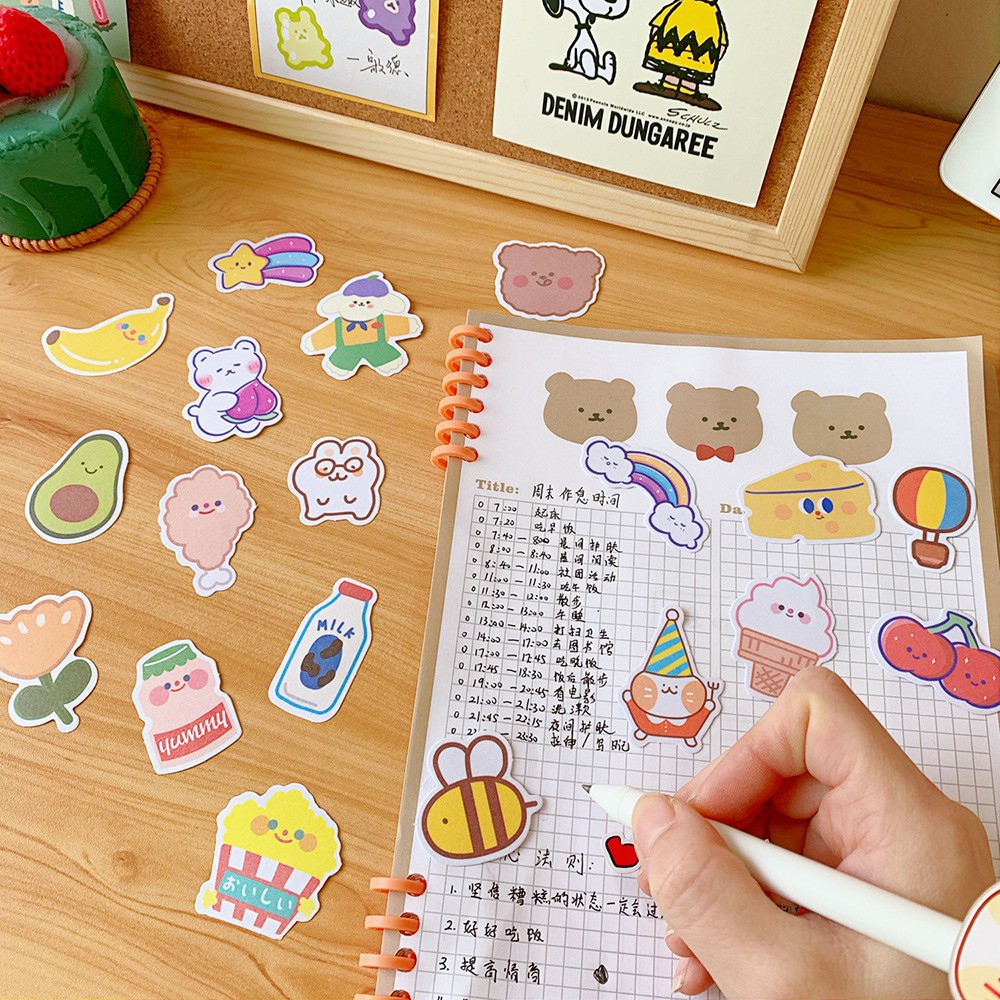 Sticker Mini Gói Dán Sổ, Book Mark, Trang Trí Đa Năng Đồ Ăn/Trái Cây/Động Vật Kcal