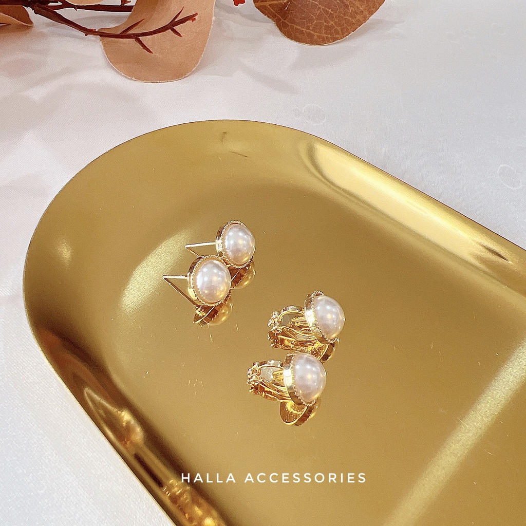 Khuyên tai mặt ngọc viền Gold cao cấp HALLA BT158 BT159