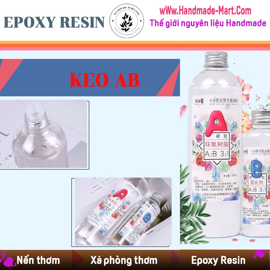 Bộ keo nhựa resin epoxy trong suốt độ dính cao – Keo AB tỉ lệ 3:1 làm trang sức handmade chuẩn DIY