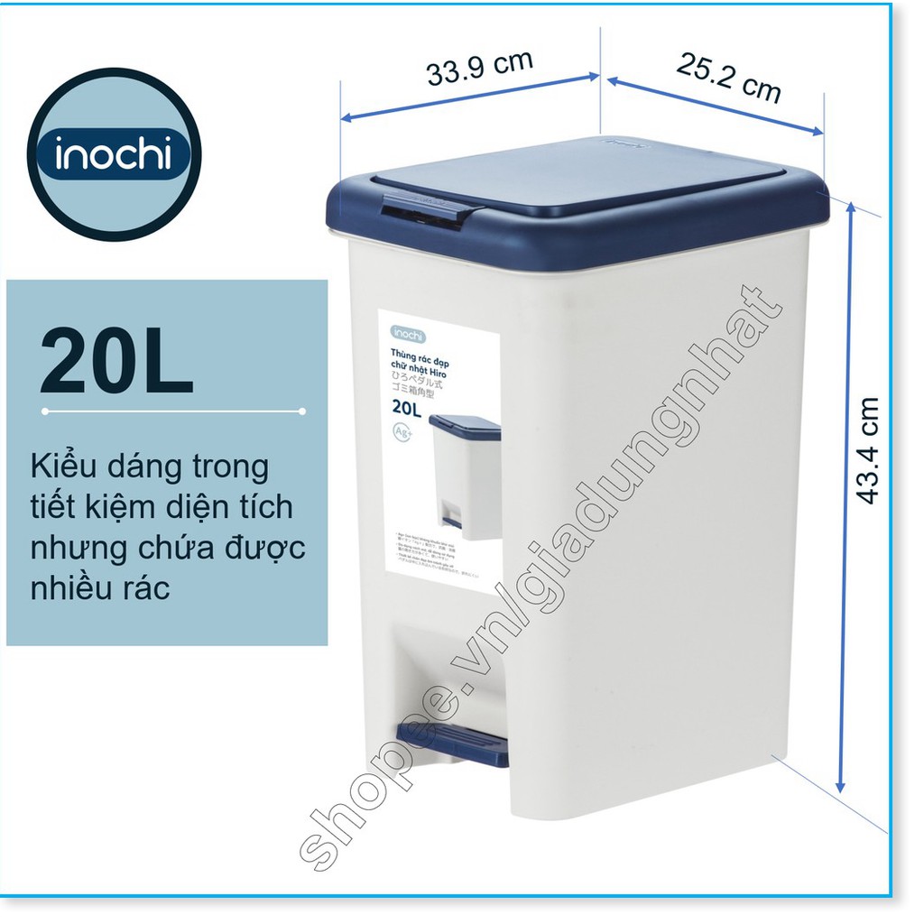 Thùng Rác Nhựa Đạp Chân Nắp Đậy Chữ Nhật Inochi 20 Lít Làm Sọt Rác Văn Phòng,Đựng Rác Gia Đình, Trong Nhà, Ngoài Trời