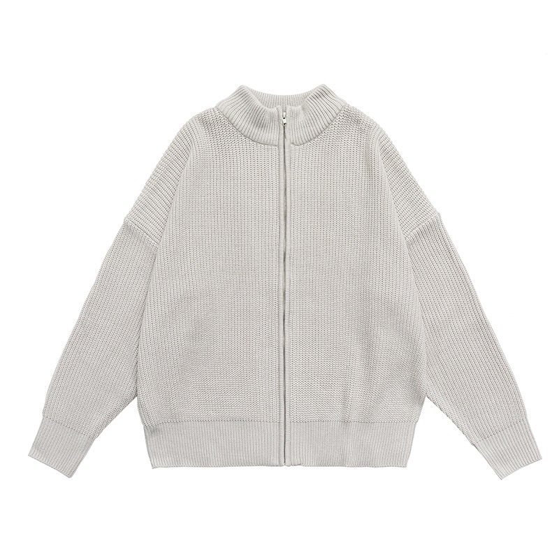 Áo khoác dệt kim dáng rộng phối khóa kéo thời trang thu đông cho nam và nữ